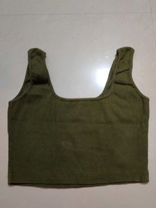 Trendy Olive Ribbed Square Neck Crop Top