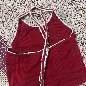 Ribbed Halter Neck Cami Top with crochet details