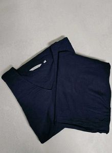 Navy Blue V-Neck Long Sleeve Kurta