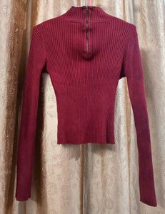 Maroon Ribbed Knit Polo Top