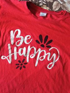 Red 'Be Happy' Graphic T-Shirt