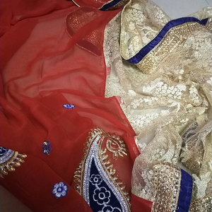 Half net &amp; alf embroidered  chumki partySare
