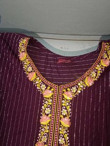 Elegant Purple Striped Kurta pant set