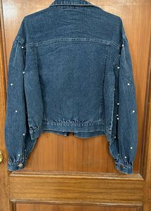 Trendy Denim Jacket with Pearl Embellishments