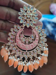 Elegant Pearl and Peach Jhumka Earrings