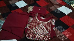 Embroidered Maroon Kurti   plazo