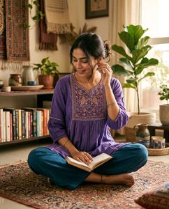 Purple Embroidered Kurta Set