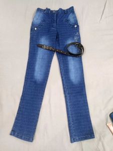 Women's Blue Pinstripe Skinny Jeans.