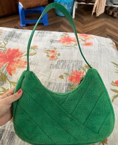Chic Green Terry Cloth Hobo Bag