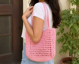 Crocheted Pink Tote Bag