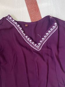 Purple Embroidered Kurta Top