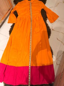 Vibrant mustard &amp; Fuschia Pink full length kurta