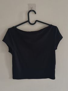 Black Boatneck Crop Top