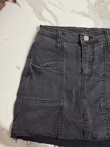 Stylish Grey Denim Mini Skirt with inbuilt shorts