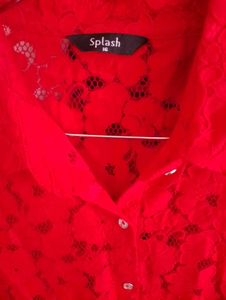 Splash Red Lace Button-Down Tunic