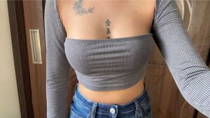 Grey Striped Ribbed Crop Top