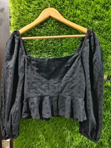 Chic Black Eyelet Peplum Top