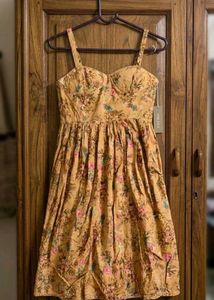 Padded Mustard Floral Smocked Mini Dress