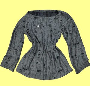 Savana Y2K Star Distressed Grey Long Sleeve Top