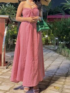 Chic Red Gingham Maxi Dress