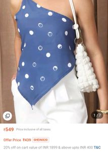 Blue Polka Dot One Shoulder Top