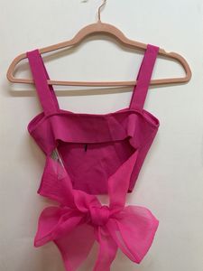 Hot Pink Crop Top with Scarf Detail