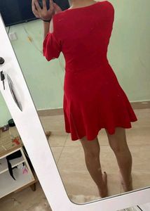 Red Cold Shoulder Flared Dress