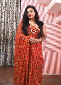 Gulmohar Red Chiffon Saree