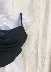 Chic Ruched Black Corset Top