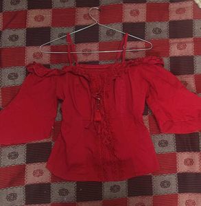 Chic Red Off-Shoulder Bell Sleeve Top