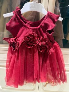 Adorable Red Tulle Dress with Flower Accents