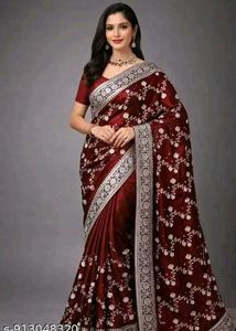 Elegant Maroon Embroidered Saree