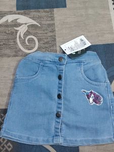 Denim Skirt with Unicorn Patch