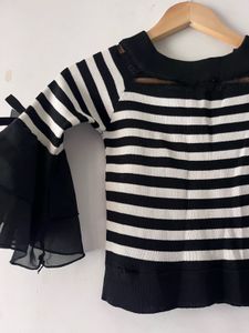 Striped Bell Sleeve Crop Top