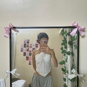 Sheer White Strapless Ruched Crop Top