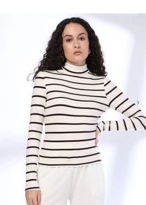 Striped Mock Neck Long Sleeve Top