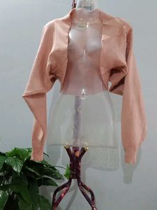Peach Cropped Knit Cardigan