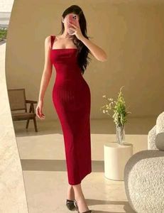 Elegant Red Square Neck Maxi Dress