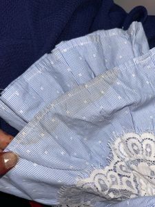 Charming Blue Embroidered Top with Lace Details