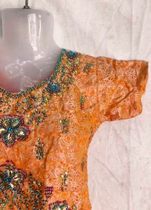 Embellished Orange Ethnic Blouse