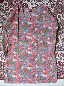 Pink Floral Cotton Kurta