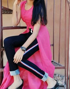 Pink Front Open Kurti