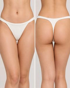 Women's Ivory Ribbed Thong Brief Size M
