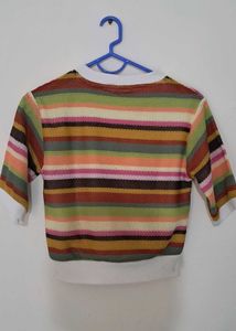 Colorful Striped Knit crop Top