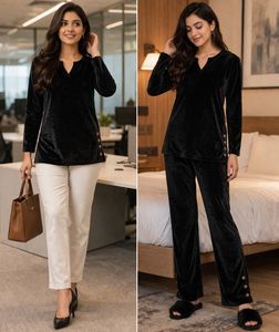 Black Velvet Button Detail Top