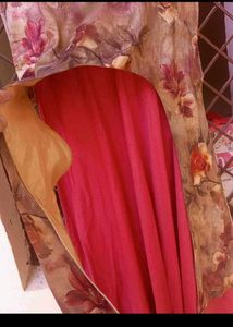 bust 40 Elegant Floral Print Jacket with Pink Gown