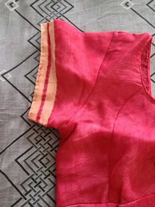 Pink &amp; Red Tie-Dye Saree
