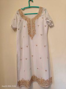 Elegant White Embroidered Kurta with salvar