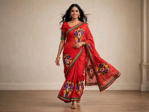 Elegant Red Embroidered Silk Saree