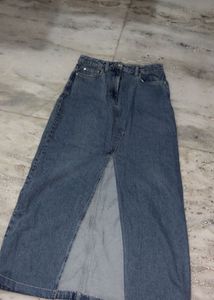 Denim Maxi Skirt with Slit